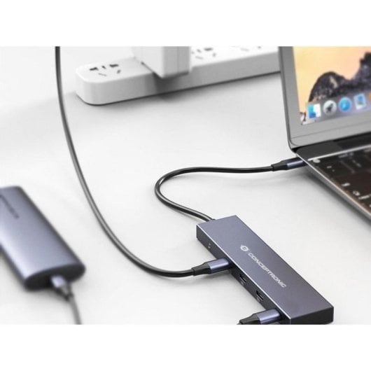 Hub USB-C Conceptronic HUBBIES14G 4 Puertos USB 3.2 Gen 2 100W Aluminio Gris