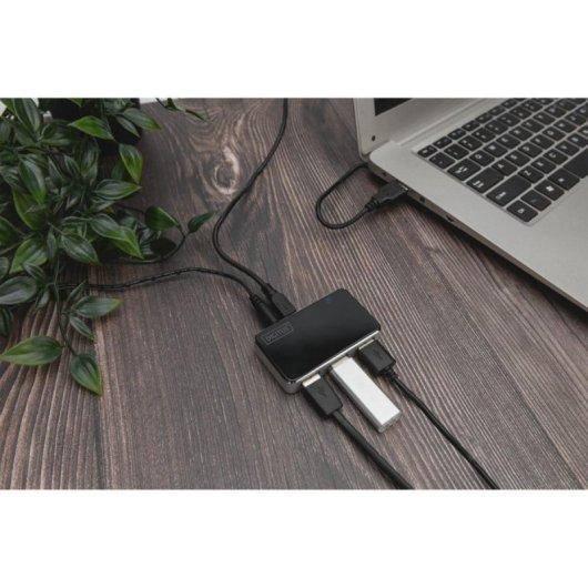 Concentrador USB 2.0 Digitus DA-70222 4 Puertos Mini-B 480Mbps Negro/Plata Alimentado