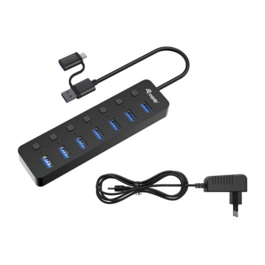 Hub USB 3.2 Gen 1 Type-A Equip 128965 7 Portas 5 Gbps Preto Hub USB 3.2 Gen 1 Type-A Equip 128965 7 Portas 5 Gbps Preto