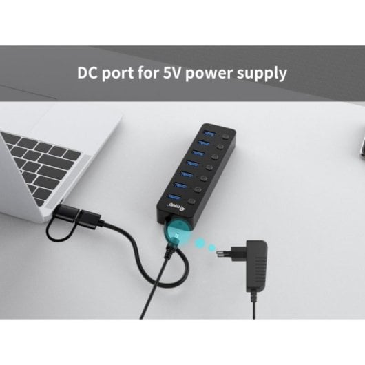 Hub USB 3.2 Gen 1 Type-A Equip 128965 7 Portas 5 Gbps Preto Hub USB 3.2 Gen 1 Type-A Equip 128965 7 Portas 5 Gbps Preto