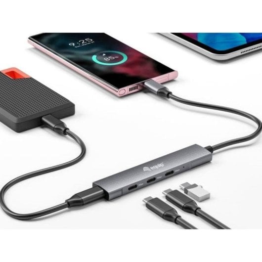 Hub USB-C Equip 128963 4 Portas Alumínio 5Gbps Cabo 0.15m Preto/Prata