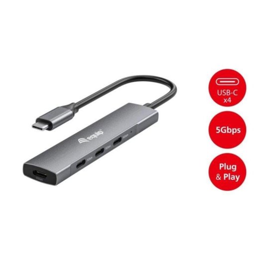 Hub USB-C Equip 128963 4 Portas Alumínio 5Gbps Cabo 0.15m Preto/Prata