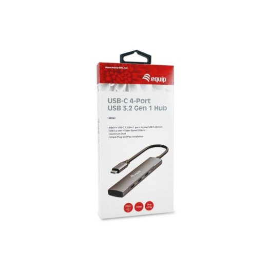 Hub USB 3.2 Gen 1 Type-C Equip 128963 4 Porte 5000 Mbit/s Nero Argento Alluminio