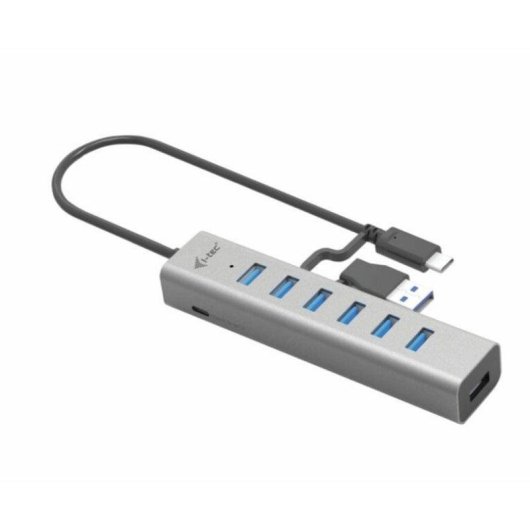 Hub USB i-tec 7 Puertos Metal USB-C/USB-A 5 Gbps Carga Activa Gris