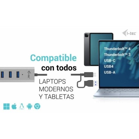 Hub USB i-tec 7 Puertos Metal USB-C/USB-A 5 Gbps Carga Activa Gris
