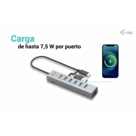 Hub USB i-tec 7 Puertos Metal USB-C/USB-A 5 Gbps Carga Activa Gris