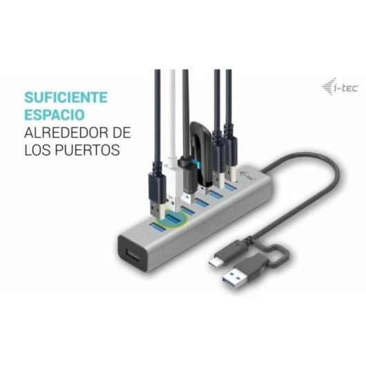 Hub USB i-tec 7 Puertos Metal USB-C/USB-A 5 Gbps Carga Activa Gris