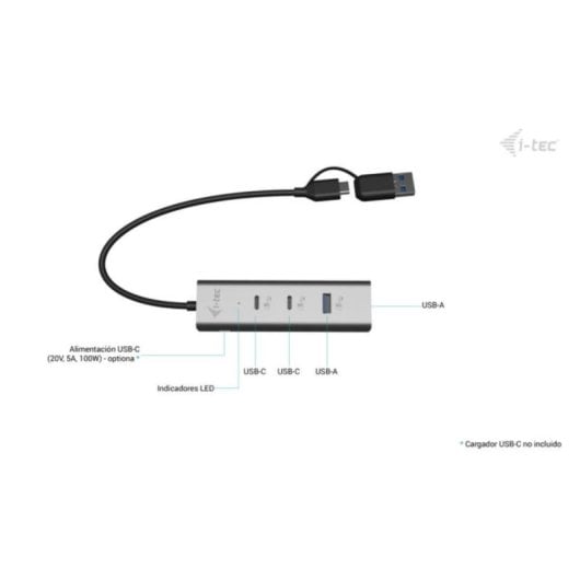 I-Tec CAHUBMETAL2A2CPD Hub Universal 4 Portas 2x USB-C + 2x USB-A com Power Delivery 85W Metal Prateado