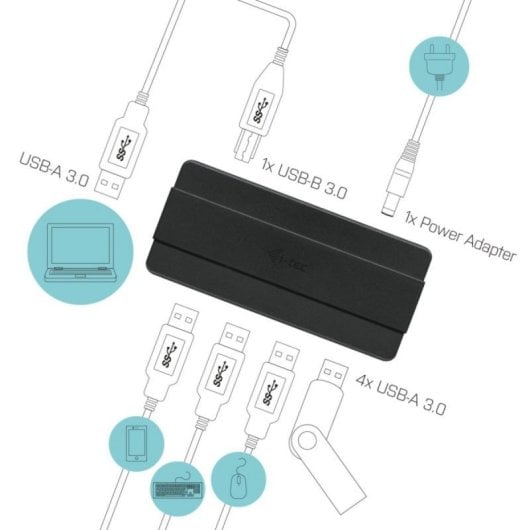 Hub USB i-tec USB 3.0 4 Puertos con Alimentación Externa 5000Mbit/s Negro
