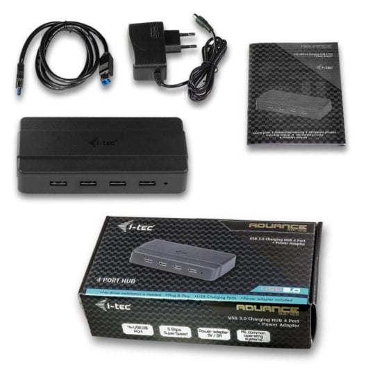 Hub USB i-tec USB 3.0 4 Puertos con Alimentación Externa 5000Mbit/s Negro
