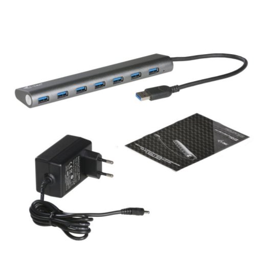 Hub USB 3.0 i-tec Metal 7 Puertos 5Gbps Plata Alimentación Externa Plug & Play