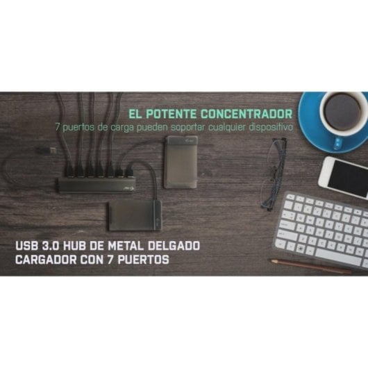 Hub USB 3.0 i-tec Metal 7 Puertos 5Gbps Plata Alimentación Externa Plug & Play