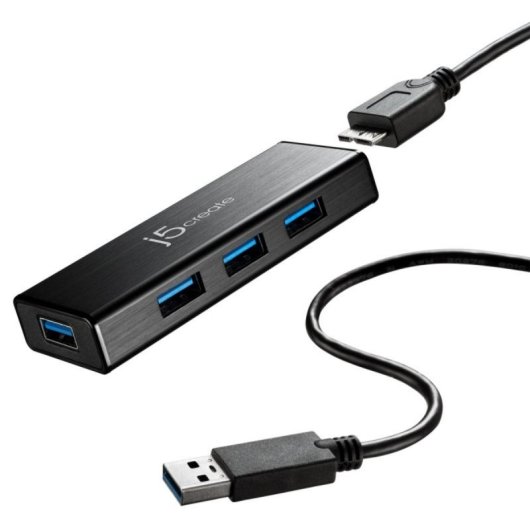 Hub USB 3.0 j5create JUH340 4 Puertos, Aluminio, 5Gbps, Alimentación Externa, Negro