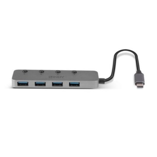 Hub USB Lindy 43383 4 Puertos USB 3.2 Gen 1 Type-C Gris Aluminio 5000 Mbit/s