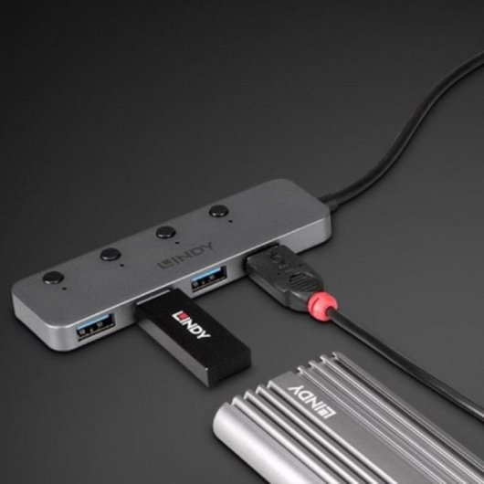 Hub USB Lindy 43383 4 Puertos USB 3.2 Gen 1 Type-C Gris Aluminio 5000 Mbit/s