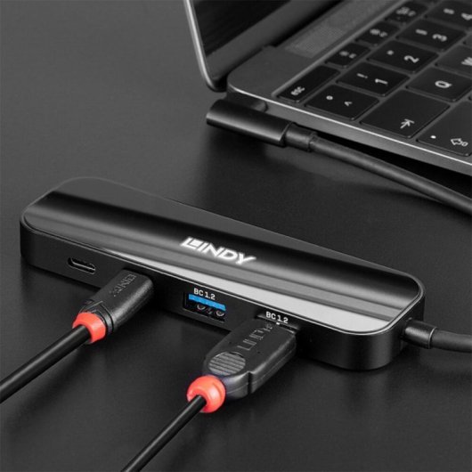 Hub USB Lindy 43334 4 Puertos USB 3.2 Gen 2 Type-C/Type-A 100W Negro ABS/Aluminio