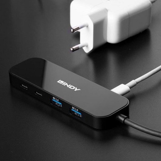 Hub USB Lindy 43334 4 Puertos USB 3.2 Gen 2 Type-C/Type-A 100W Negro ABS/Aluminio