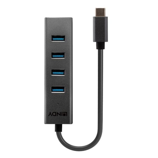 USB 3.2 Gen 1 Lindy 43325 Type-C Type-A 4Ports 5000 Mbit/s Gris Aluminium