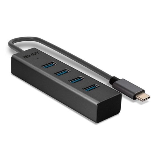 USB 3.2 Gen 1 Lindy 43325 Type-C Type-A 4Ports 5000 Mbit/s Gris Aluminium