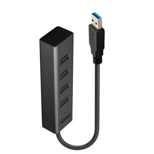 Hub USB Lindy 43324 4 Ports USB 3.2 Gen 1 5Gbps Aluminium/Kunststoff Schwarz 0,3m