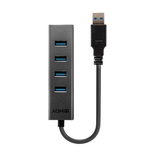 Hub USB Lindy 43324 4 Ports USB 3.2 Gen 1 5Gbps Aluminium/Kunststoff Schwarz 0,3m