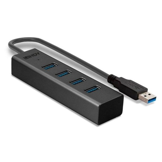 Hub USB Lindy 43324 4 Ports USB 3.2 Gen 1 5Gbps Aluminium/Kunststoff Schwarz 0,3m