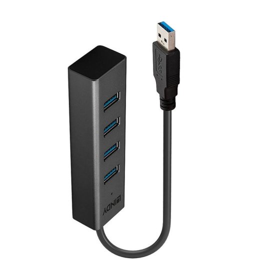 Hub USB Lindy 43324 4 Ports USB 3.2 Gen 1 5Gbps Aluminium/Kunststoff Schwarz 0,3m