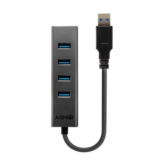 Hub USB Lindy 43324 4 Ports USB 3.2 Gen 1 5Gbps Aluminium/Kunststoff Schwarz 0,3m