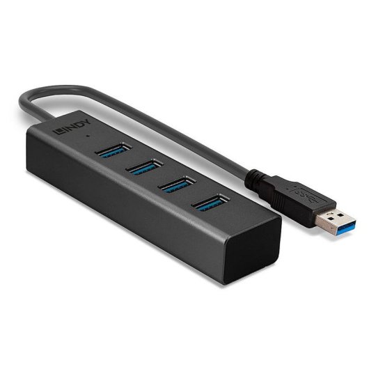 Hub USB Lindy 43324 4 Ports USB 3.2 Gen 1 5Gbps Aluminium/Kunststoff Schwarz 0,3m