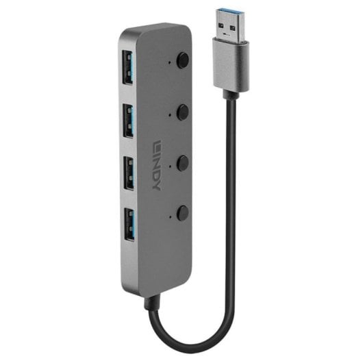 Hub USB Lindy 43309 4 Puertos USB 3.2 Gen 1 Aluminio ABS Gris 5Gbps