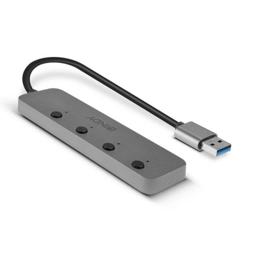Hub USB Lindy 43309 4 Puertos USB 3.2 Gen 1 Aluminio ABS Gris 5Gbps