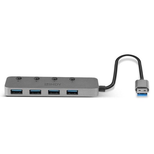 Hub USB Lindy 43309 4 Puertos USB 3.2 Gen 1 Aluminio ABS Gris 5Gbps