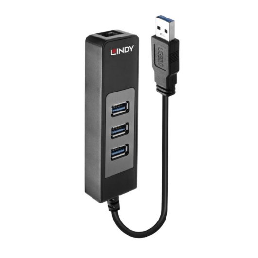 USB 3.2 Gen 1 Type-A Hub mit Gigabit Ethernet 5000 Mbit/s Schwarz Plastik 0,29 m Kabel