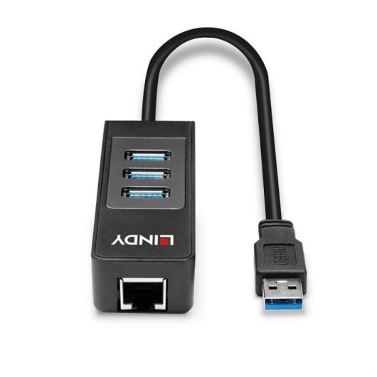 USB 3.2 Gen 1 Type-A Hub mit Gigabit Ethernet 5000 Mbit/s Schwarz Plastik 0,29 m Kabel