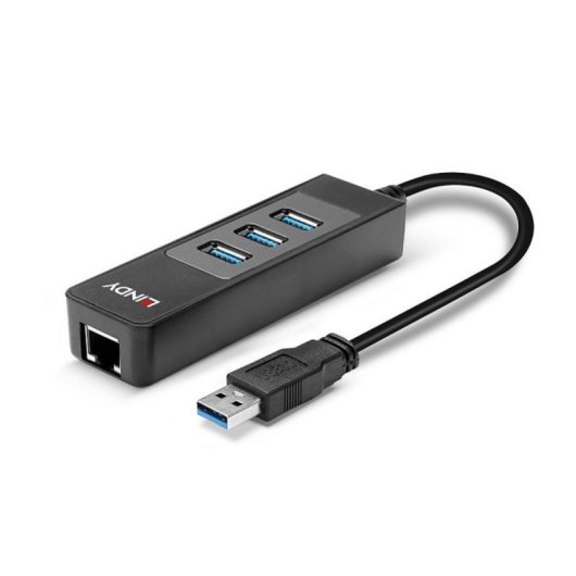 USB 3.2 Gen 1 Type-A Hub mit Gigabit Ethernet 5000 Mbit/s Schwarz Plastik 0,29 m Kabel