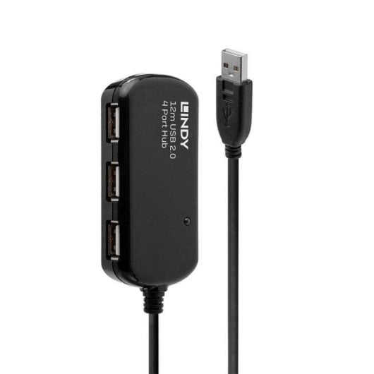 Hub USB Lindy 42783 4 Puertos USB 2.0 12 m Negro Plug and Play