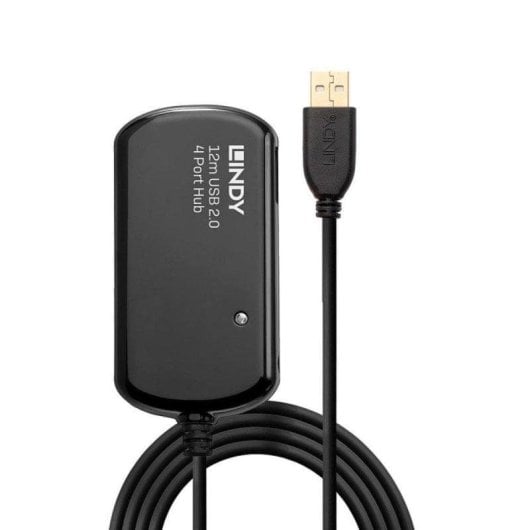 Hub USB Lindy 42783 4 Puertos USB 2.0 12 m Negro Plug and Play