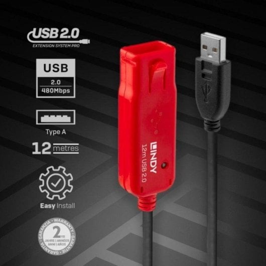 Hub USB Lindy 42783 4 Puertos USB 2.0 12 m Negro Plug and Play
