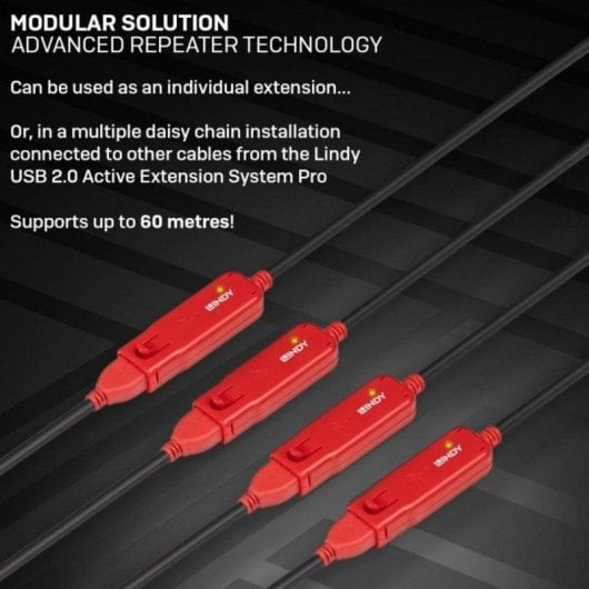 Hub USB Lindy 42783 4 Puertos USB 2.0 12 m Negro Plug and Play