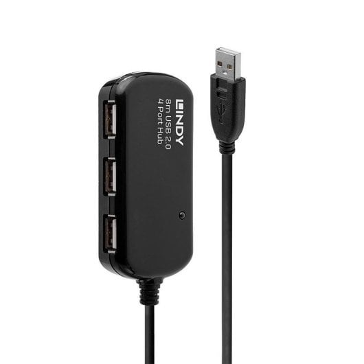 Hub de interfaz Lindy 42781 USB 2.0 4 puertos cable 8 m Plug and Play