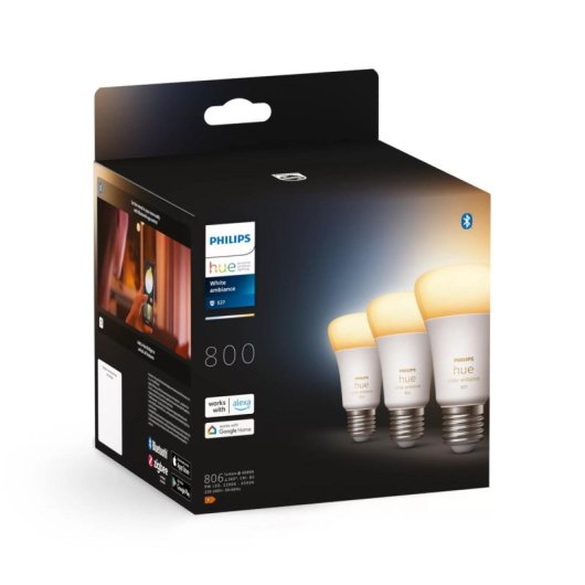 Bombilla Inteligente Philips Hue White Ambiance E27 A60 LED 806lm Bluetooth Pack 3 Unidades