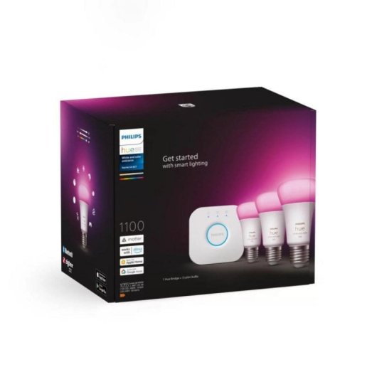 Kit Illuminazione Intelligente Philips Hue White and Color Ambiance 3 Lampadine E27 LED Integrato