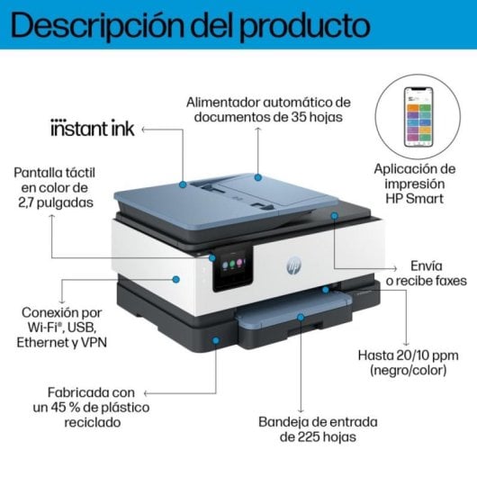 Impresora HP OfficeJet Pro 8125e All-in-One Color WiFi Dúplex 4800x1200 DPI Azul