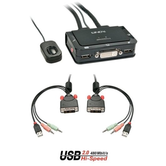 Switch KVM Lindy 42341 2 Puestos USB DVI-D 4x USB 2.0 Audio Negro 1920x1200