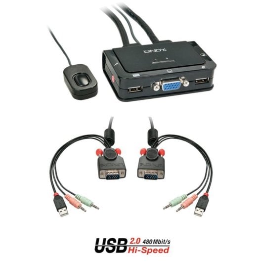 Switch KVM Lindy 42342 2 Puertos USB VGA Audio Micrófono 0,9m Negro