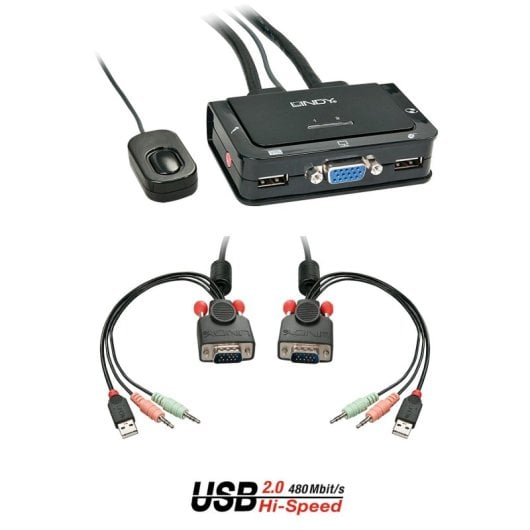 Switch KVM Lindy 42342 2 Puertos USB VGA Audio Micrófono 0,9m Negro