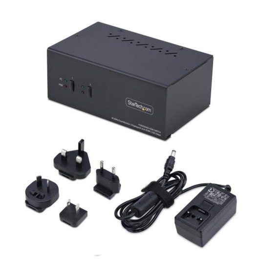 Switch KVM StarTech 2 Puertos DisplayPort HDMI 4K 60Hz USB Hub 5Gbps Audio Negro