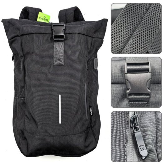 Mochila Ewent EW2536 Oxford 900D 17,3" rPET Expandible 6 Compartimentos USB Antirrobo Negra
