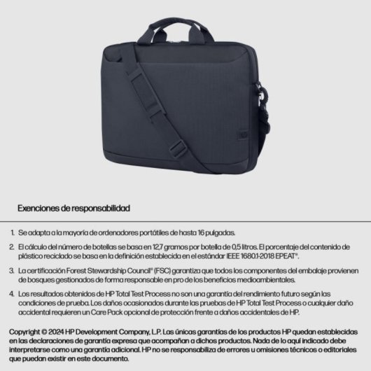 Maletín HP Everyday 16" Gris Resistente al Agua Poliéster Universal 490g Volumen 12L