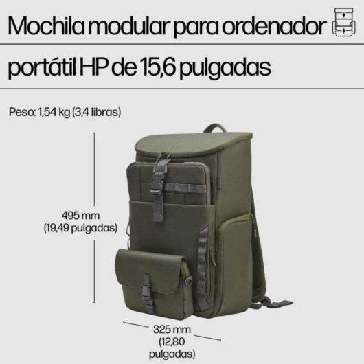 Mochila HP Modular para Portátil 15,6" Poliéster Verde/Gris Resistente al Agua 27L